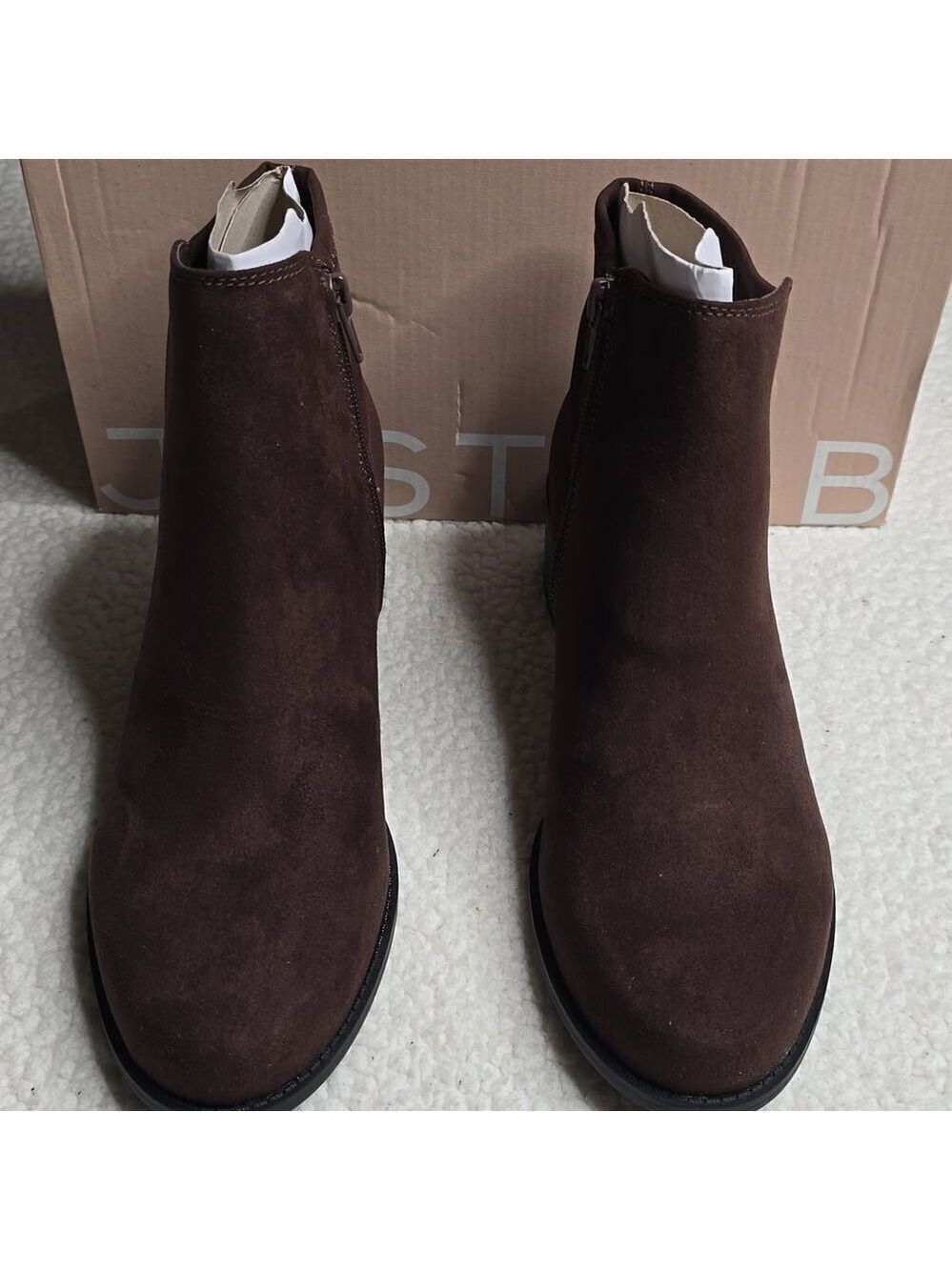 JustFab Alexis Ankle Booties Size 9 Coffee Brown Faux Suede Side Zip Boots